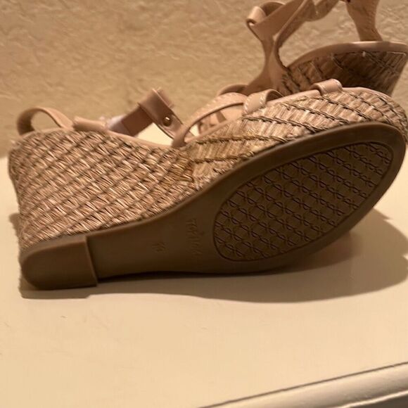 Top Moda Women's 10 Strappy Espadrille Platform Wedge Sandals Blush And Tan New - Picture 9 of 14